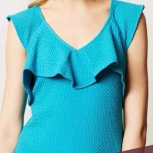 Anthropologie Deletta Spring Breeze Turquoise Blue Ruffle Sleeveless Top